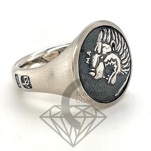 David Yurman PETRVS Lion Tag Coin Signet Men's Ring Size 7 Silver Brand New DY